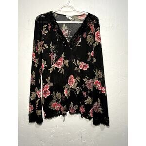 Fashion Bug floral baby doll sequin sheer blouse womens 26/28 whimsical‎ fairy